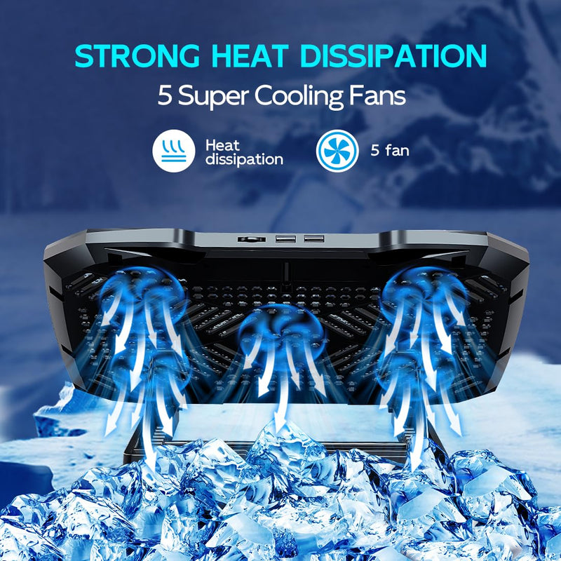 Laptop Cooling Pad Laptop Cooler Stand, Laptop Fan Cooling Pad for 12-15.6 Inch Laptop Notebooks, 5 Quiet Fans, 5 Angle Adjustable Laptop Cooling Stand (Black) Black