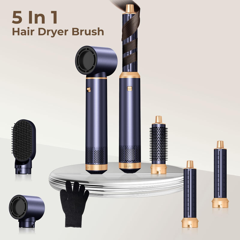  [AUSTRALIA] - Mogawave 5 in 1 Hair Styler Pro,1000w Air Styler | 60000RPM Hair Dryer Brush, Left&Right Hair Curler,3 Wind Speed and Temperature, Multi-Styler for Drying Curling Blue