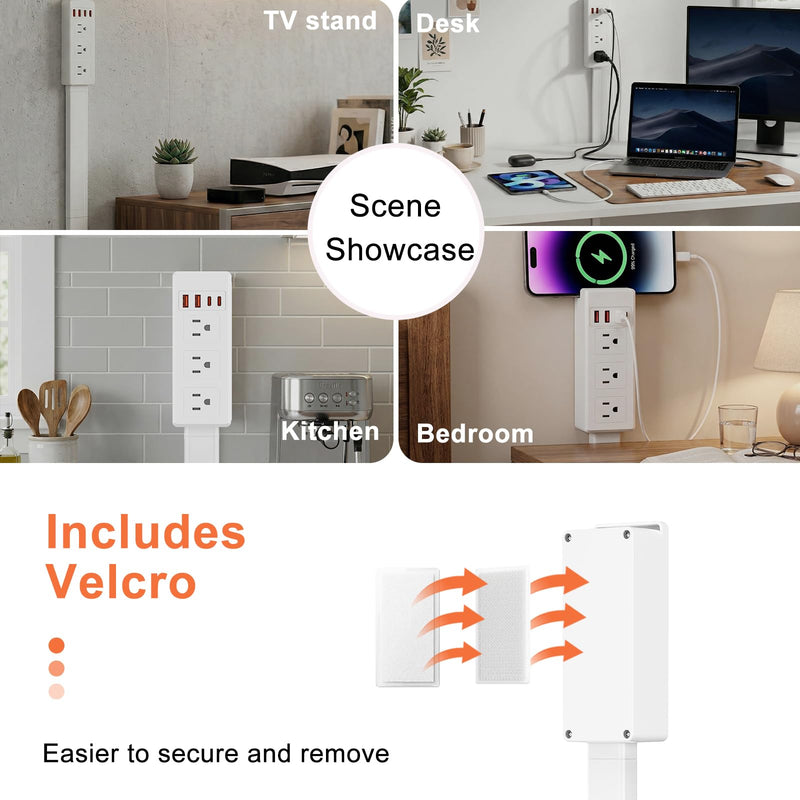 Electrical Outlet Extender Stick, 7-in-1, 360° Rotating, Extends 17.5"-25.6" - (3 AC Outlets, 2 USB-C & 2 USB-A) - for Outlets Behind Sofas, Nightstands, Desks, Office Desks & More