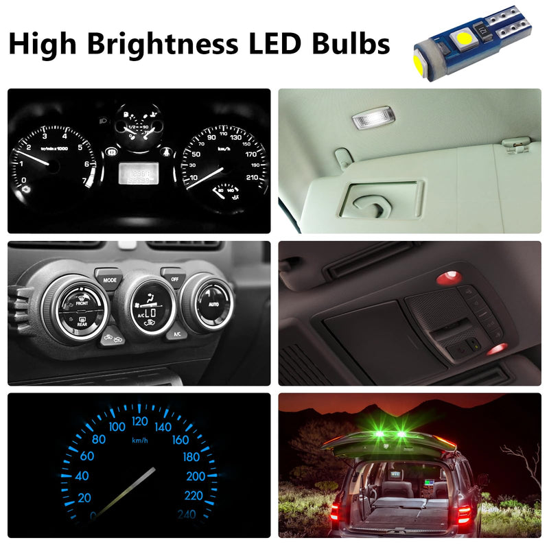 12 PCS T5 LED Bulbs, 74 73 37 2721 Instrument Cluster Light Bulb, 12 Volt Bright Canbus Error Free LED Dashboard Light Bulb, 3030 SMD Automotive Replacement Bulbs (White) White