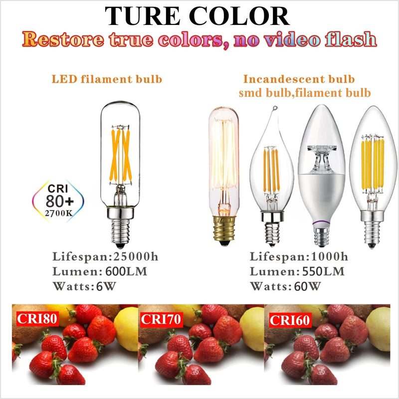 LiteHistory LED Bulb Dimmable 6W Equal Warm White 2700K T6 T25 E12 Candelabra Bulb 60 watt for Chandeliers,Ceiling Fan,Pendant,Wall sconces AC120V 600LM e12 Light Bulb 6Pack Warm White 2700k 6w 6 Watts