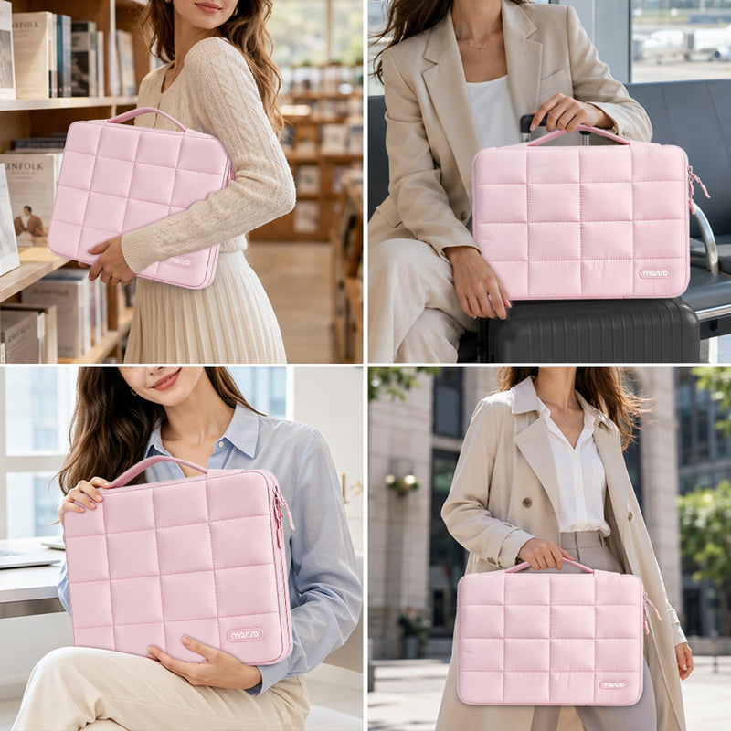 MOSISO 360 Protective Laptop Case 13 inch, Laptop Sleeve Bag | Compatible with MacBook Neo 2026/Air M5 M4 M3 M2 M1/Pro 13 M2 M1, Side Open Sixteen Grid Carrying Case with Handle, Blush