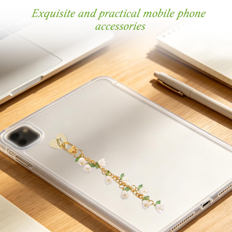 5pcs Mobile Phone Charm Set, Cute Flower Chain Charm with Heart Grip Holder & Dust Plug Ornaments Compatible with Kindle Paperwhite E-Reader Phone