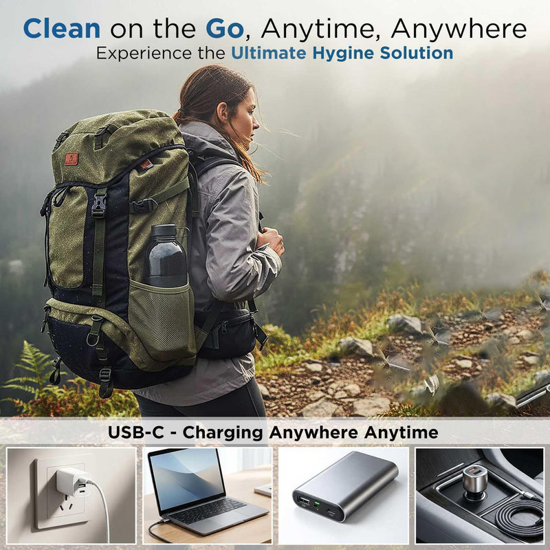 Aqualise Portable Bidet for Travel, USB-C Rechargeable Electric Handheld Bidet Sprayer with 3 Nozzles & Carry Pouch - High-Pressure Waterproof Peri Bottle for Postpartum Care, Women & Men