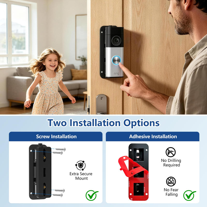 Adjustable Angle Doorbell Mount for Ring Battery Doorbell/Plus/Pro 2nd Gen (2026 Release)/Ring Wired Doorbell 2nd Gen(2025/2026 Release), No-Drilling Mounting Bracket with Wide Viewing Angle