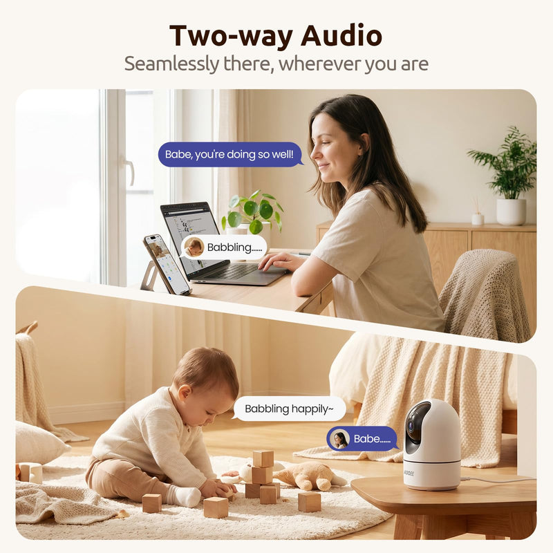 AOQEE 5G Cameras for Home Security Indoor, Pet Monitor w/Phone APP G5 2Pcs | Dual-Band Wi-Fi Indoor Camera with 24/7 TF Card Storage, 360 PTZ Auto-Tracking Pet/Dog/Cat/Puppy/Nanny, Motion Alert, Plug-in White-2Pack