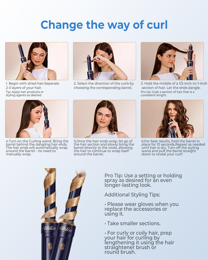 UKLISS 6 in 1 Hairstyler Pro, Hair Dryer Brush Set with Hair Wrap Curler | Airbrush 6 in 1 Airstyler Mit Hair Straightener, Thermal Brush, Hot Airbrush, Multistyler Gifts Set for Women Hair Styling Blue Gold