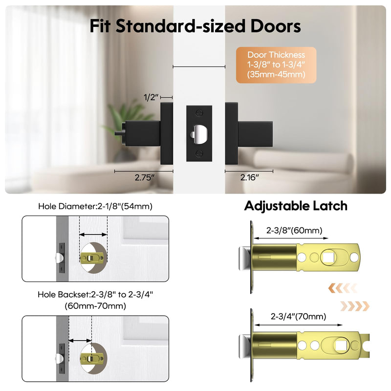 Keyed Alike Door Handles 3 Pack(Same Keys), Matte Black Door Handle with Lock, Zinc Alloy Black Exterior Door Handle, Door Handles Interior for Bedrooms, Heavy Duty2lbs,Reversible for L/R
