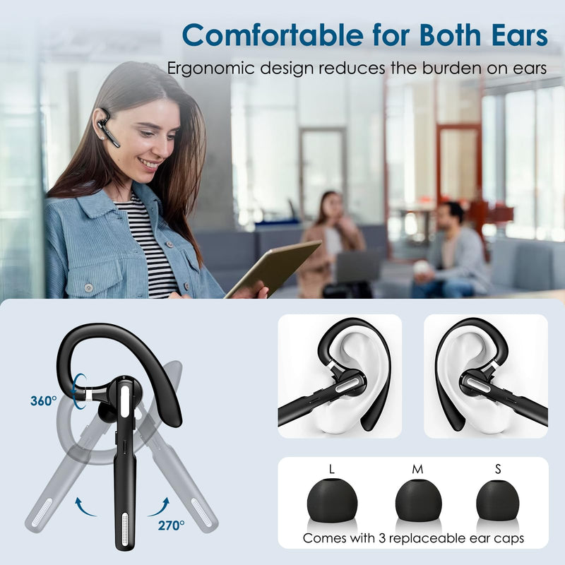 ICOMTOFIT Bluetooth Headset, Wireless Bluetooth Earpiece V5.0 Hands-Free Earphones with Built-in Mic for Driving/Business/Office, Compatible with iPhone and Android (Black) Black