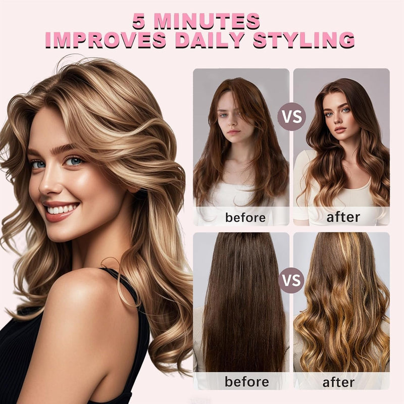  [AUSTRALIA] - 3 in 1 Automatic Hair Curler, Curling Wand with 32mm/36mm Ceramic Barrel, Hair Straightener Brush, 360° Rotating Curling Iron with 4 Temps Fast Heating(Pink) Pink