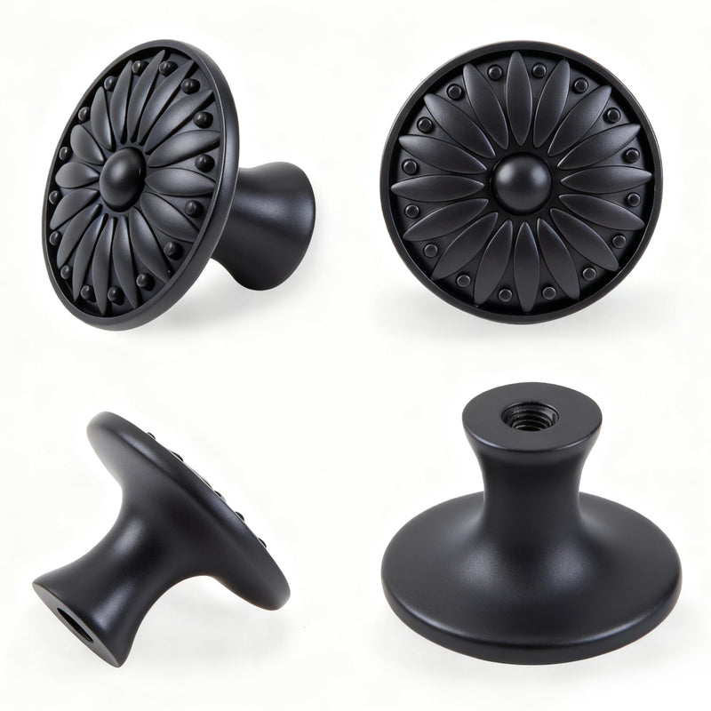 20 Pack Black Drawer Knobs, Solid Knobs for Cabinets Dressers, Matte Antique Round Knobs for Bedroom Bathroom Kitchen Cabinets 20