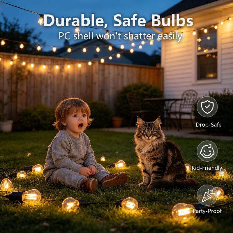 S14 Replacement LED Light Bulbs, Shatterproof & Waterproof 2W S14 LED Bulbs, Outdoor String Lights , E26 Base Patio Edison LED Light Bulbs, Warm White 2200K Plastic 150LM Non-Dimmable 48 Pack 2w 48pack