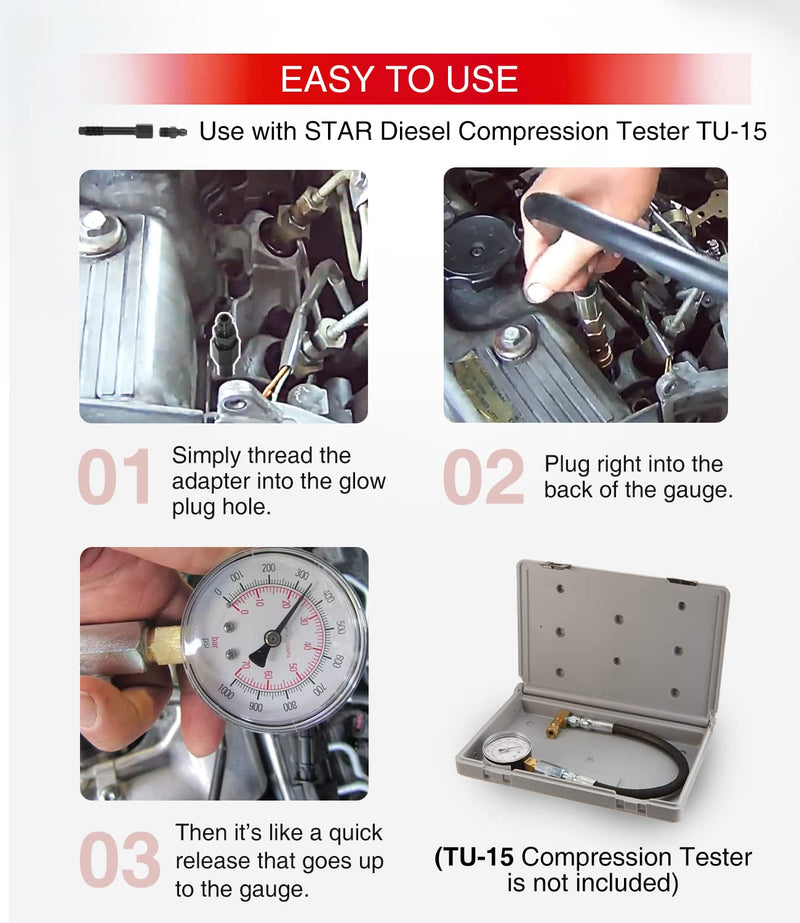 LNG-TU-15-38 Diesel Compression Test Adapt Adapter for Duramax, M10 x 1.25 mm