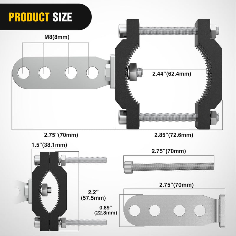 Nilight Motorcycle Light Bar Tube Clamp Bracket Fit from 0.7 to 2Inch Round Tubes Mounting Brackets Offroad LED Light Pods Front Fork Lights Roof Rack Bumper ATV UTV 0.7-2" bar tube clamp