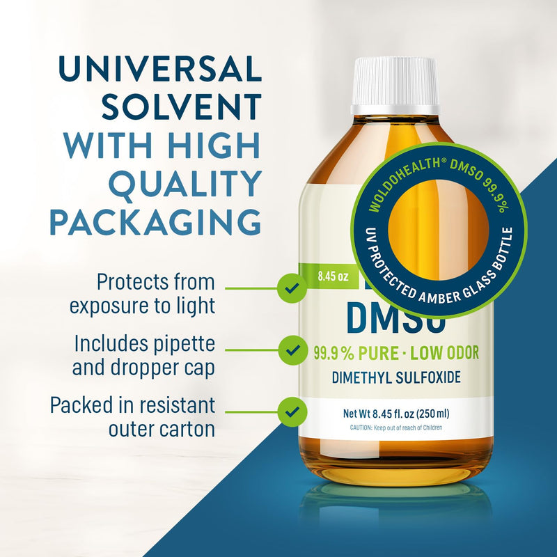WoldoHealth DMSO (Dimethyl Sulfoxide) 99.9% - Pharmaceutical Grade 8.45 fl. oz. Glass Bottle 8.45 fl. oz. 99,9% (Pack of 1)