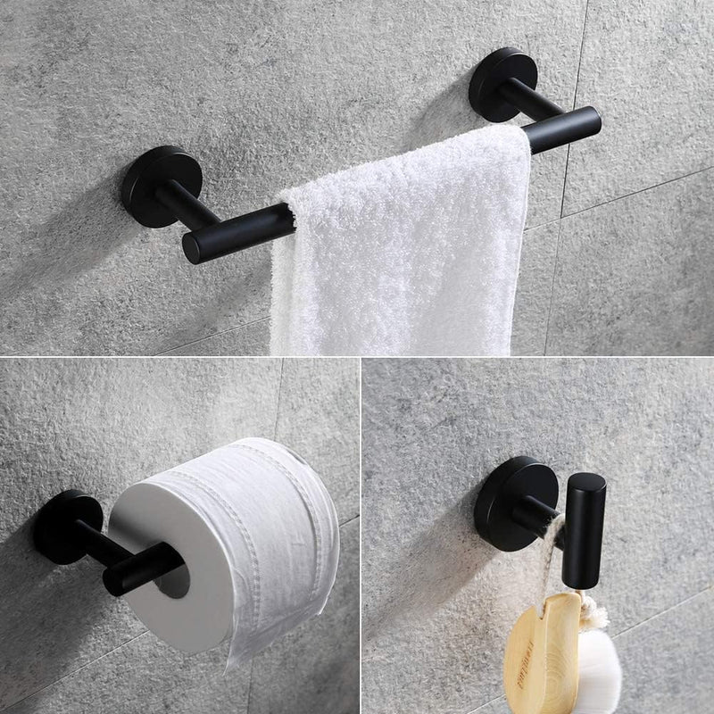3-Pieces Bathroom Accessories Kit, Matte Black Bathroom Hardware SUS304 Stainless Steel Wall Mounted-Includes 12" Hand Towel Bar, Toilet Paper Holder, Robe Towel