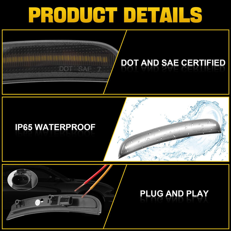  [AUSTRALIA] - White LED Side Marker Lights Compatible with Dodge Charger 2015-2023, Front & Rear Bumper Smoked Lens Reflector Lamps Replace# 68214405AA 68214404AA 68214127AA, 4PCS