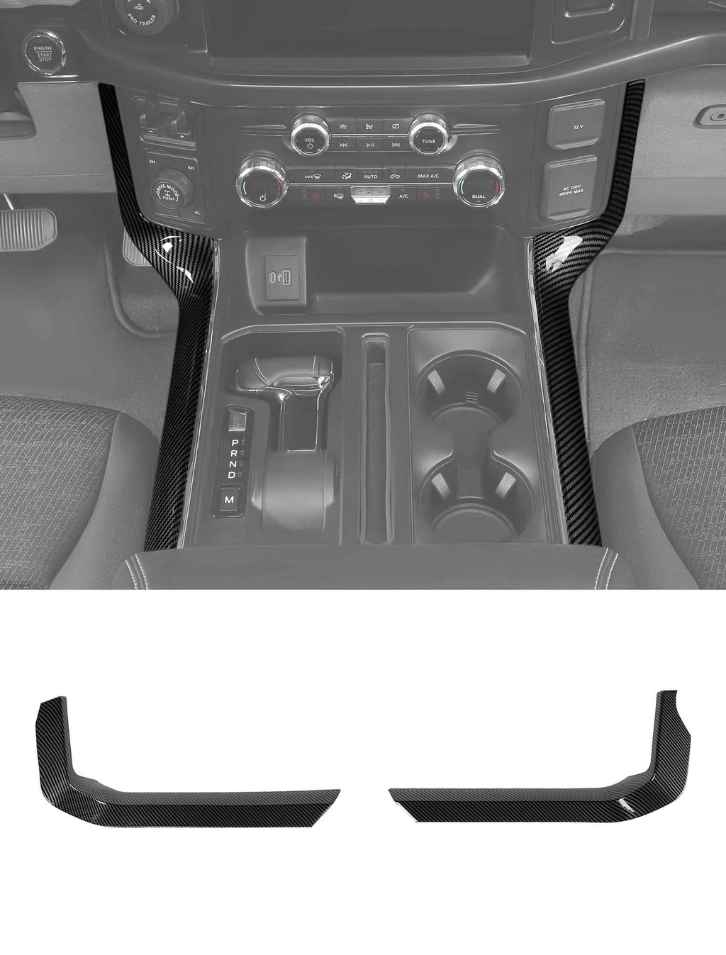 Savadicar Carbon Fiber Interior Accessories - Floor Console Side Strips Trim Cover for Ford F150 (2021-present) - Premium Texture Interior Decor Upgrade Option, 1 PC