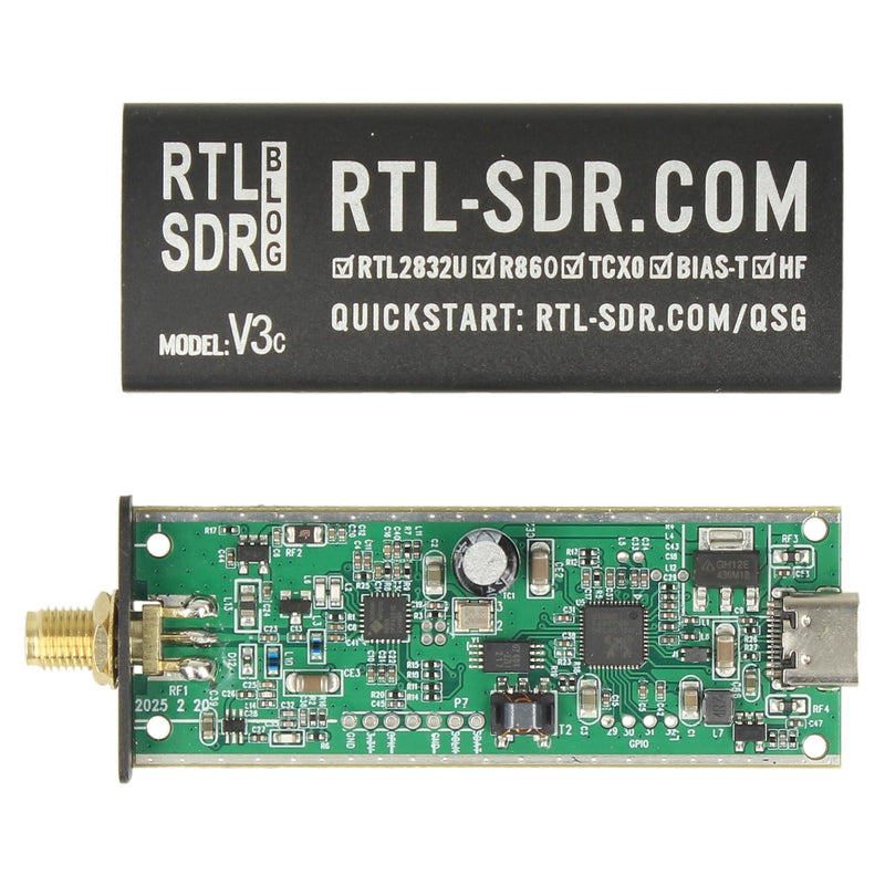 RTL-SDR Blog V3 R860 RTL2832U 1PPM TCXO SMA Software Defined Radio (Dongle Only) (Black) (USB-C)