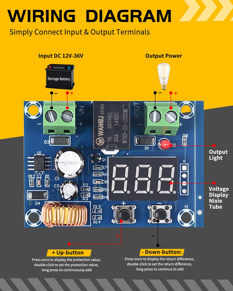 8PCS 12V-36V DC Voltage Protection Module Digital Low Voltage Protector Disconnect Switch Over Discharge Protection Module 8PCS