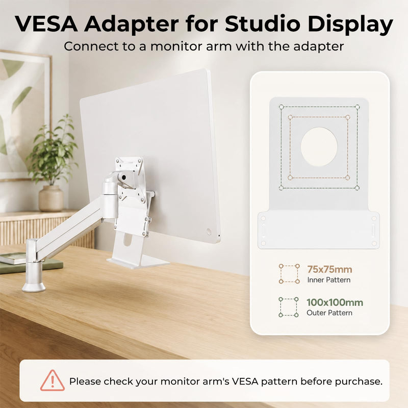 Metal VESA Adapter Plate Bracket Only for Apple 27" Studio Display, VESA Mount Adapter Kit Converts to 75x75/100x100 VESA Patterns, Includes All Screws & 2 Cable Ties, White