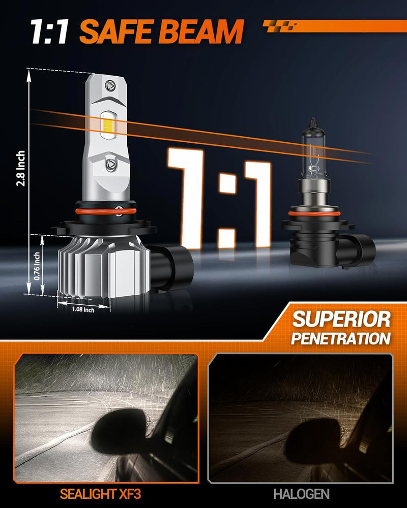 SEALIGHT 9145 H10 LED Fog Light Bulbs or DRL, 18000LM 800% Brightness 9140 H10 9145 LED Fog Lights LED Bulb for Car, 6500K Cool White 984 FT Strong Penetration, 60000 Hours Lifespan, Pack of 2