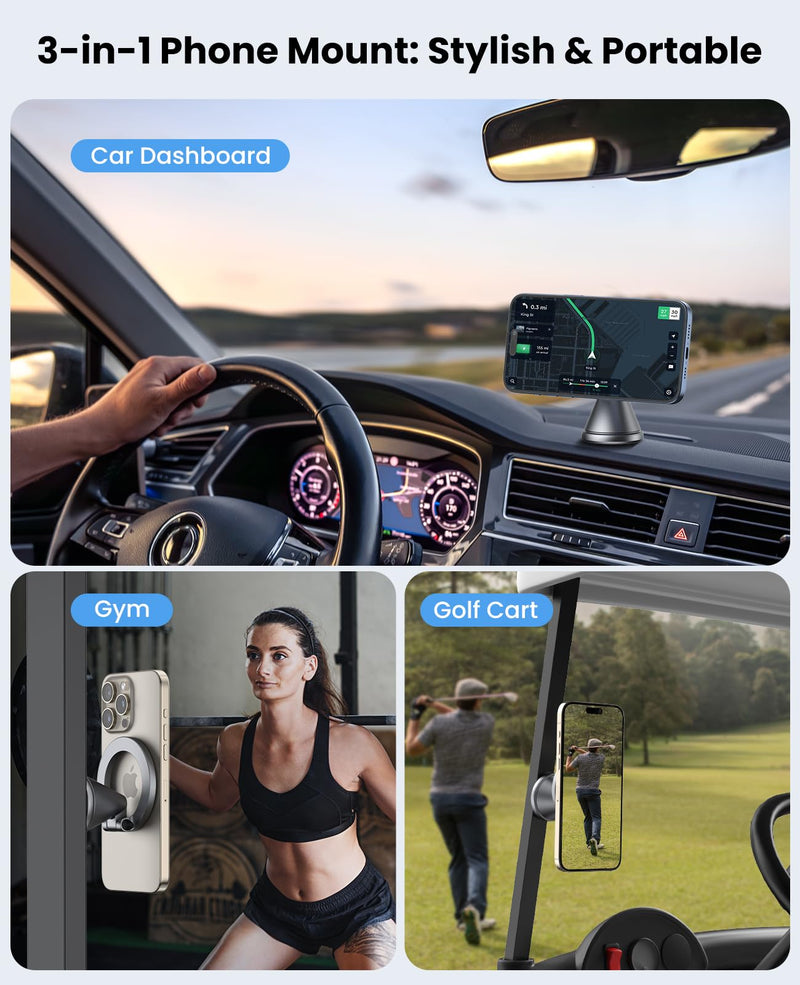 for Magsafe Car Mount - Magnetic Phone Holder for Car Dashboard, Gym Phone Holder, Golf Cart Phone Mount, 360° Rotation Cell Phone Holders for Your Car for iPhone17/16/15/14/13/12 Series