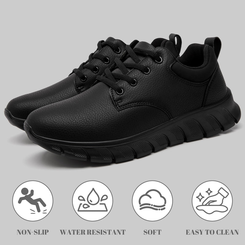Mens Non Slip Work Shoes Waterproof Oil Resistant PU Leather Food Service Restaurants Kitchen Chef Shoes Comfortable Walking Sneakers Lightweight Casual Zapatos de Trabajo para Hombres 12 A All Black