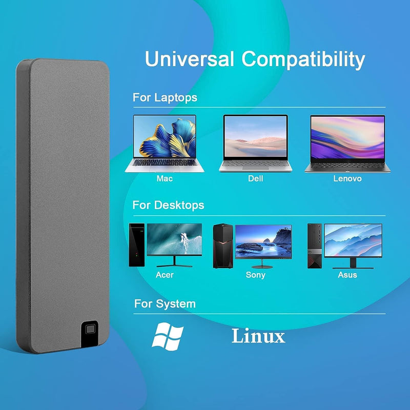 5-Star Aluminum Portable External Solid State Drive SSD 2TB, Read up to 500MB/s, USB-C, USB A 3.2 Gen 2, Waterproof, Dustproof (IP68), Shockproof, Pressure Resistant