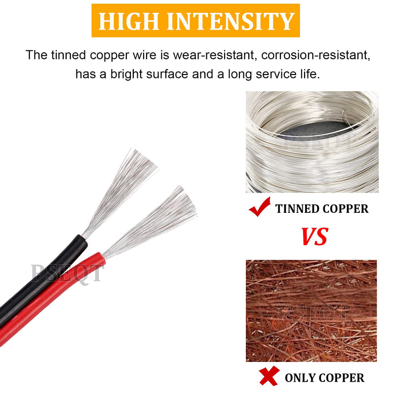 PSEQT Marine Boat LED Lights Wire, 100ft/30M 22AWG 2pin Extension Cable Wires Cord for 3528 5050 5630 Led Strip Light for Pontoon Boat Kayak Stern Anchor Courtesy Navigation Bow Red Black Wire with 22AWG