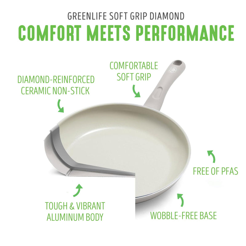 GreenLife Soft Grip Healthy Ceramic Nonstick, 11" Griddle Pan, PFAS-Free, Dishwasher Safe, Gray