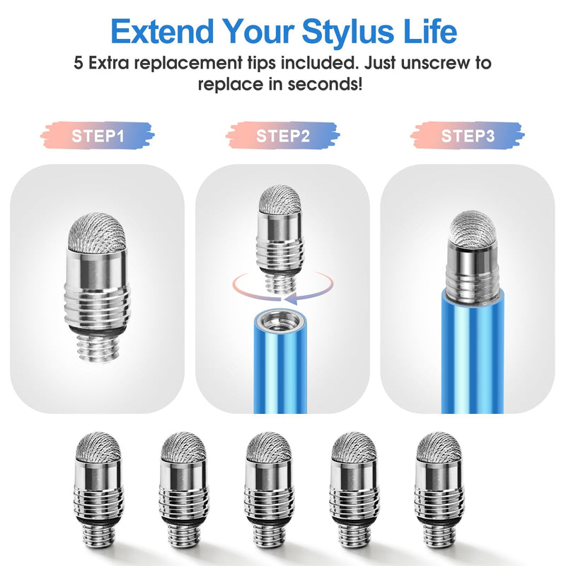 Long Stylus 5-Pack Capacitive Pen for Touchscreen, Universal Stylus Pens | for iPad iPhone Android Tablet & Laptop Touch Screens, High Sensitivity & Smooth nibs Fiber mesh Extra Long Stylus