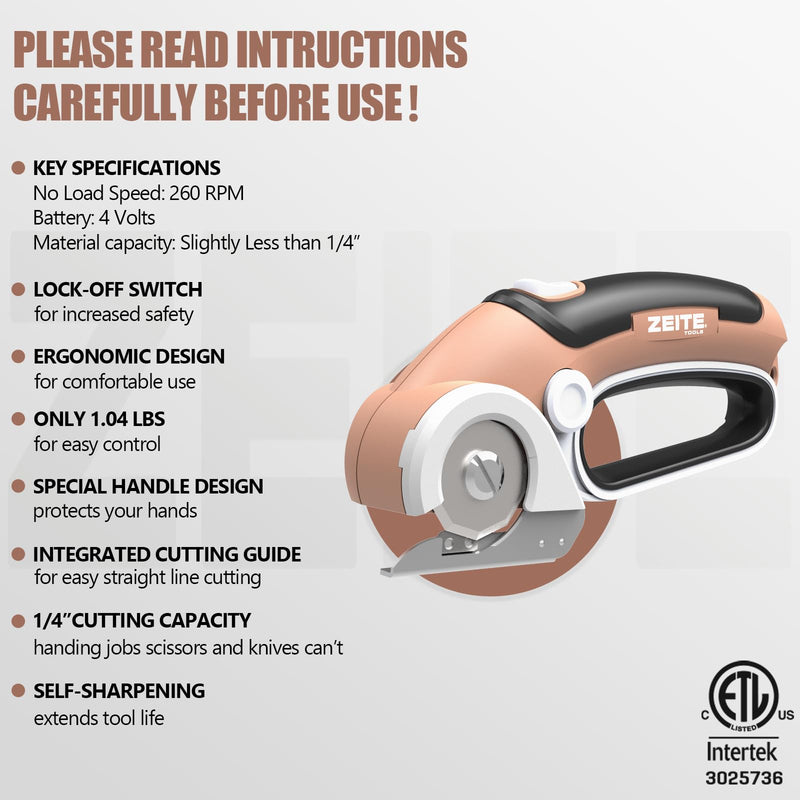 ZEITE 4V Cordless Electric Scissors Cardboard Cutter with 2 Blades,Storage Case,Rotary Cutter for Box Plastic Carpet Fabric, Easy to Hold and Safe,Mocha Mocha