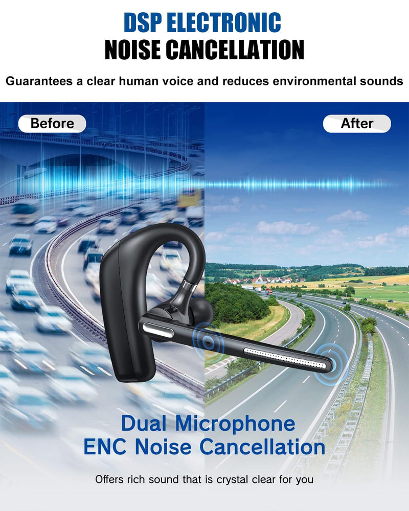 Kendir Bluetooth Headset V5.4, Wireless Bluetooth Earpiece with CVC8.0 Dual Mic Noise Cancelling 110 Hours Talktime for Cell Phone/iPhone and Android Headphones for Trucker/Driver/Business