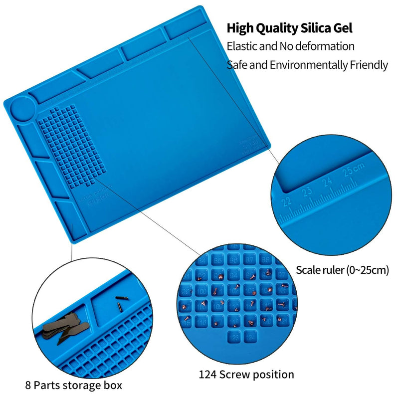 Kaisi Professional Electronics Opening Pry Tool Repair Kit +S-130 Insulation Silicone Soldering Mat Repair Mat Nylon Spudgers and Anti-Static Tweezers for Cellphone iPhone Laptops Tablets and More