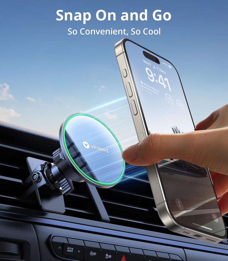 VICSEED for MagSafe Car Mount [Upgraded Strongest Magnet Power] Magnetic Phone Holder for Car Vent 360 Adjustable Magnetic Car Phone Holder Mount for iPhone 16 Pro Max 15 14 13 12 Plus Mini Fashion Black