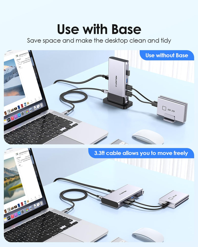 LENTION USB C Docking with 4K@60Hz HDMI, USB 3.0/2.0, Gigabit Ethernet, 100W PD, Aux Adapter for 2023-2016 MacBook Pro/Mac Air/Surface/Steam Deck, More, Stable Driver Certified (CB-D53s, Silver)