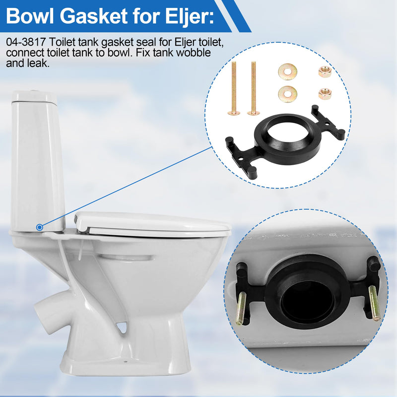 04-3817 Toilet Tank to Bowl Bolt Set Compatible with Eljer Toilet, Toilet Tank Gasket Kit Include Bowl Gasket and Solid Brass Kits, Toilet Parts for Eljer Also Fit for Most Flush Valve Opening Toilet