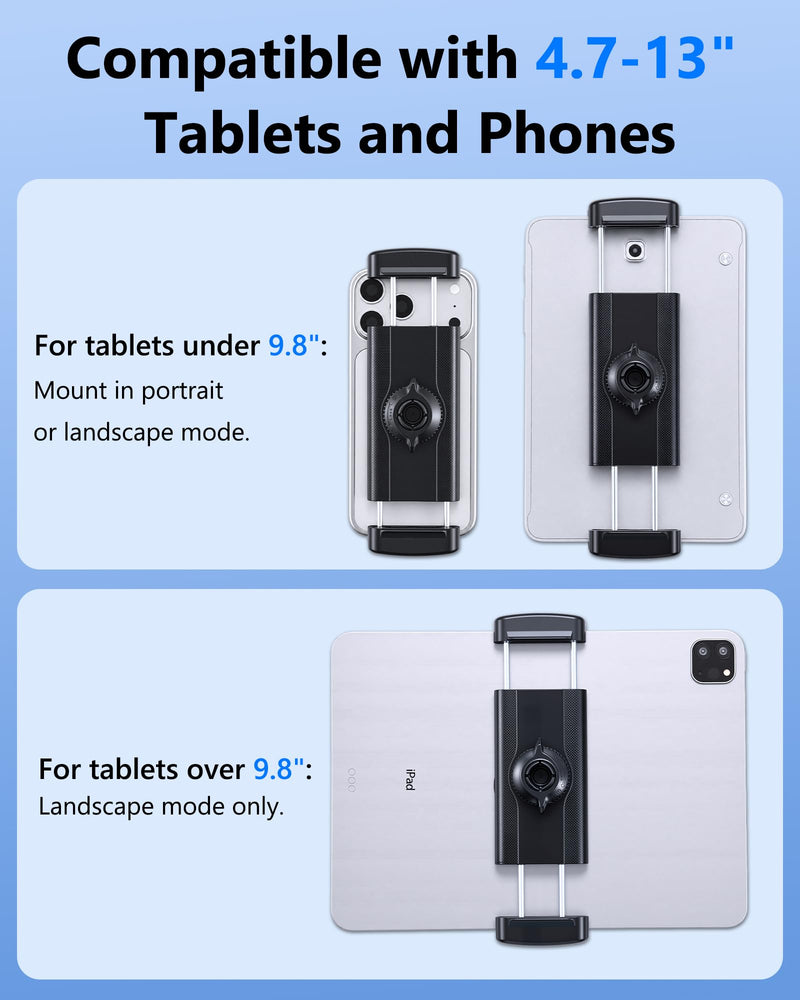Tablet Holder Clamp Mount Replacement with 17mm Ball Joint Socket | Clip Holder for 4.7"-12.9" Tablet/iPad/Switch/iPhone, Ball Hole Compatible with Diameter of 0.669 inch / 17mm Ball Head
