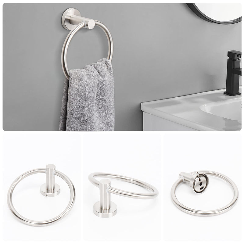 NearMoon 5 Pieces Bathroom Hardware Set SUS304 Thicken Stainless Steel-Towel Rack Kit Include 24" Towel Rod +Bath Towel Ring +Toilet Paper Holder +2 Robe Towel Hooks Bath Accessories (Nickel) Brushed Nickel Towel Bar Set (5 Piece)