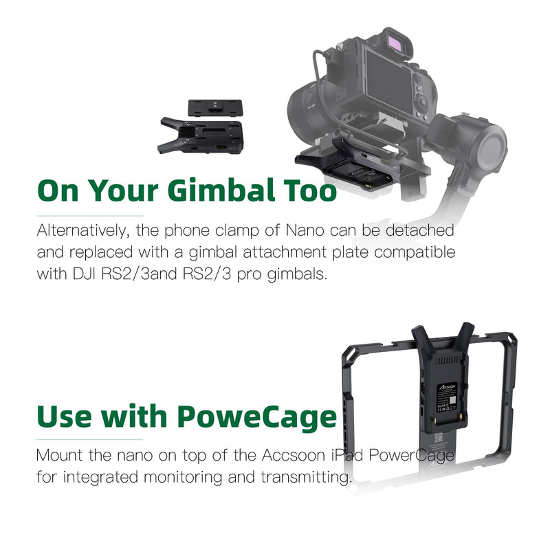 Accsoon CineView Nano Wireless Video Transmission System, 500ft Range, 0.06s Latency, 1080P/60 HD Video, 4 Devices Monitoring, 2-Way Power Supply HDMI Nano