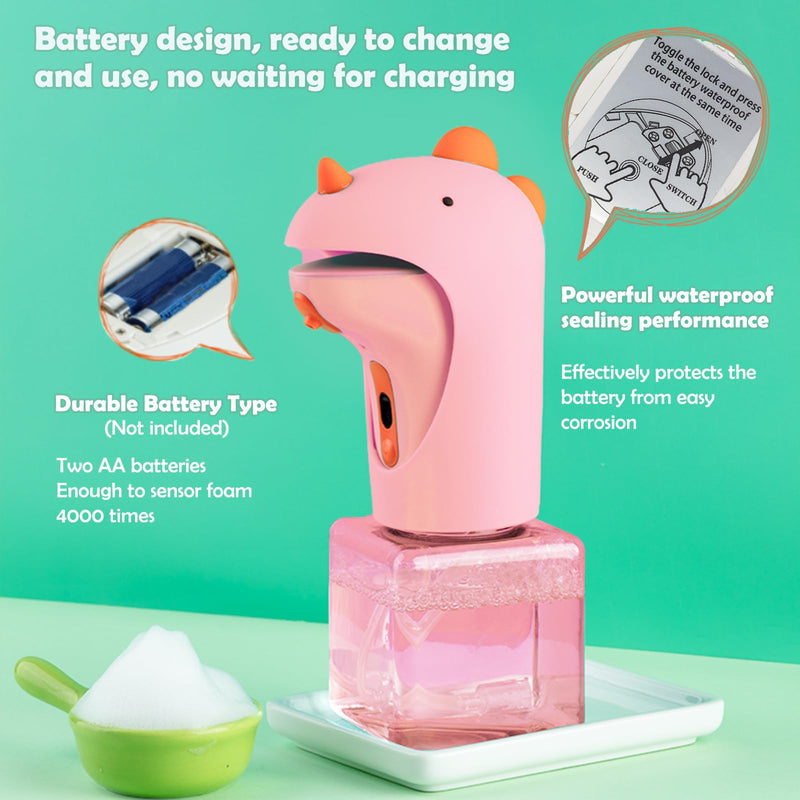 Automatic Foam Soap Dispenser - IPX6 Waterproof Cute Dinosaur Foaming Smart Hand Soap Dispenser for Bathroom（Pink） Pink
