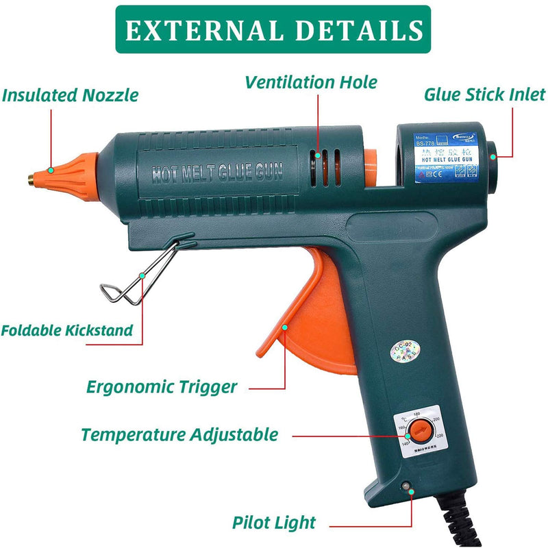 Full Size Hot Glue Gun, 150 Watts with 6 Copper Nozzles Temperature Adjustable Craft Repair Tool Professional Melting Glue Gun DIY Thermo Tool Include 5Pcs Highly Viscous Glue Sticks Luxury Set Set2(glue Gun + 6 Nozzles)