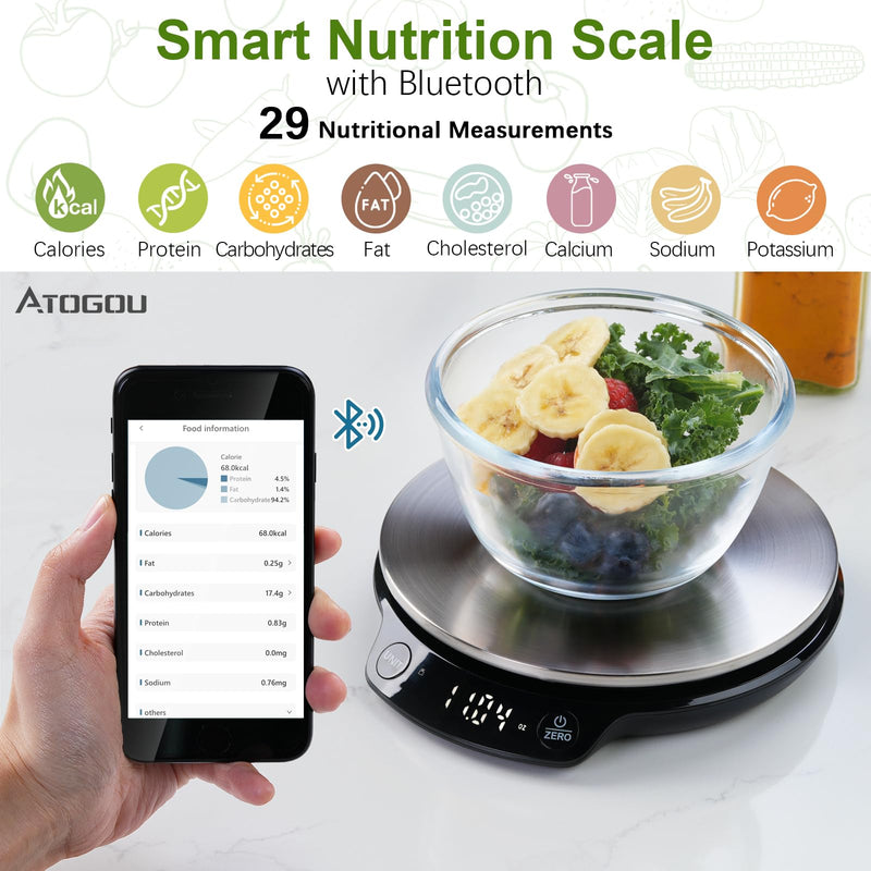 Smart Nutritional Scale, 0.005oz / 0.1g High Precision, Free APP with Nutrients Tracking, Calorie, Marco, Ounces and Grams, for Kitchen, Weight Loss, Meal Prep, etc. Black & Grey
