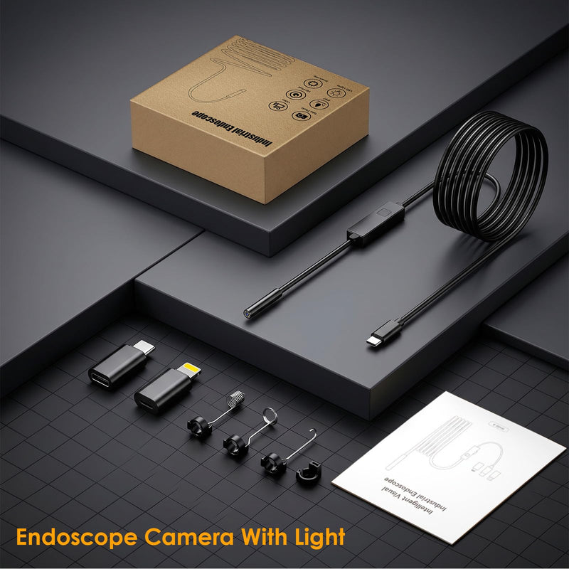 1920P HD Endoscope Camera with Light, IP67 Waterproof Borescope Snake Camera Semi-Rigid Sewer Camera 8 LED Inspection Endoscope Camera for iPhone Android Automotive Pipe, 16.4FT Single Lens Single Lens 16.4FT