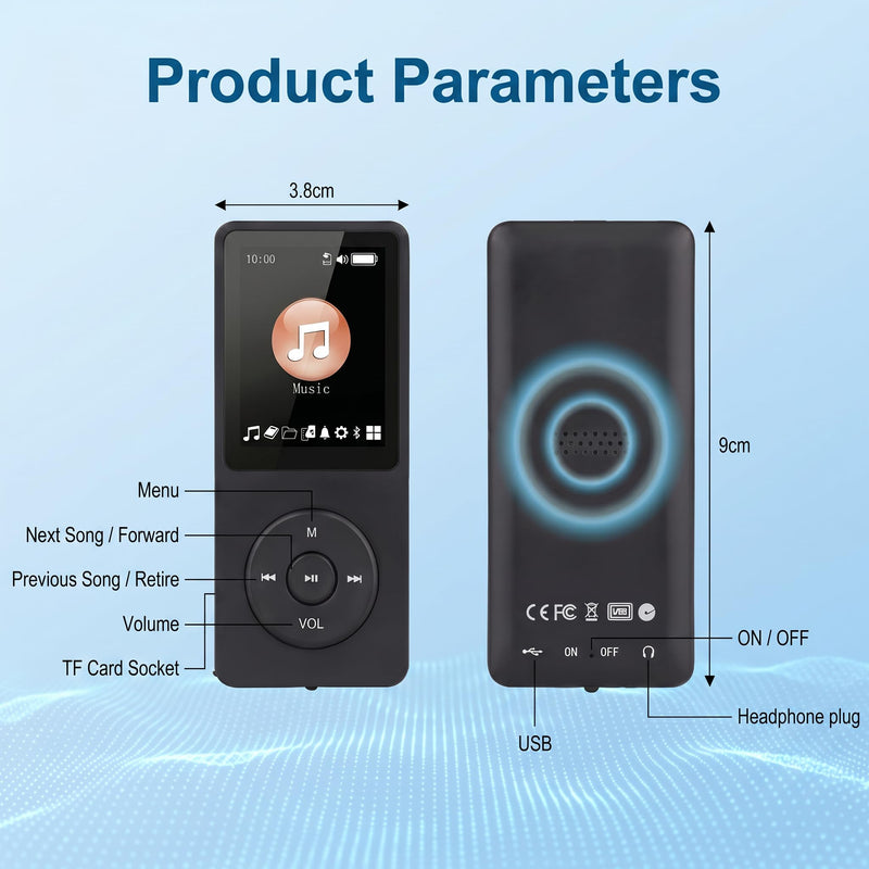 128GB MP3 Player with Bluetooth 5.3 Earphones Included | Portable, HiFi Sound, Built-in Speaker/FM Radio/Voice Recorder/E-Book, Lossless Sound, Multifunctional, Music Player, Slim Black