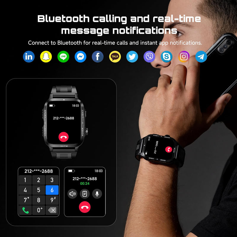 ALLENERGY Smart Watch for Men (Answer/Make Call) 1.96IN Waterproof SmartWatches with Flashlight 30+ Days Extra Long Battery Life 24/7 Fitness Tracker for 100+ Sport - Gift for Friend and Family