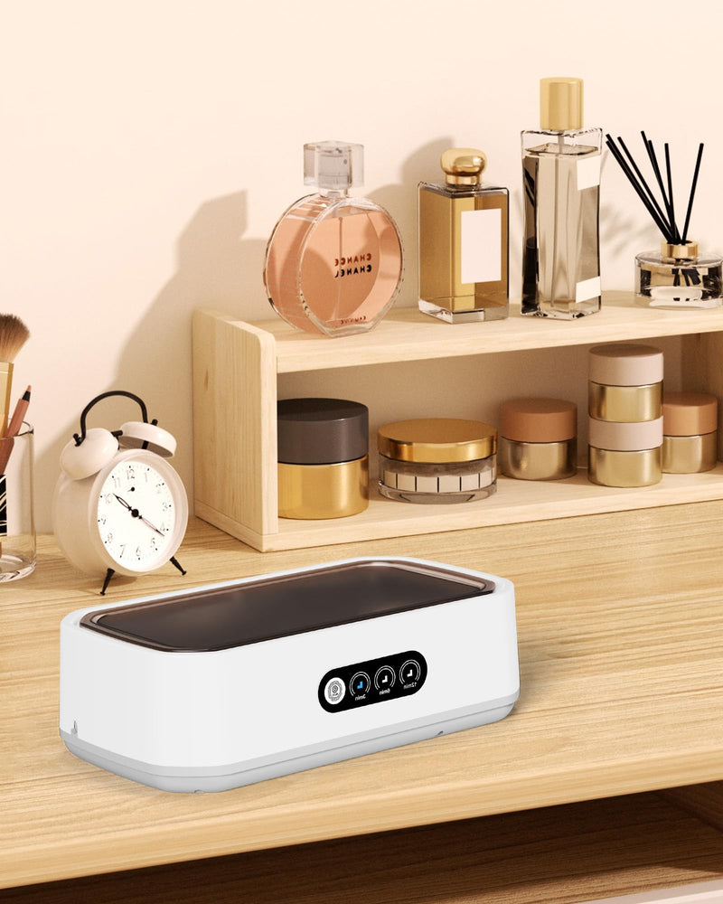 Ultrasonic Jewelry Cleaner – 3/6/12 Min Timer for Deep Cleaning Sparkle Wedding Rings, Eyeglasses,Watch Straps,Dentures, Sonic Jewelry Cleaner Machine for Family Use, Gift for Wife/Mom White