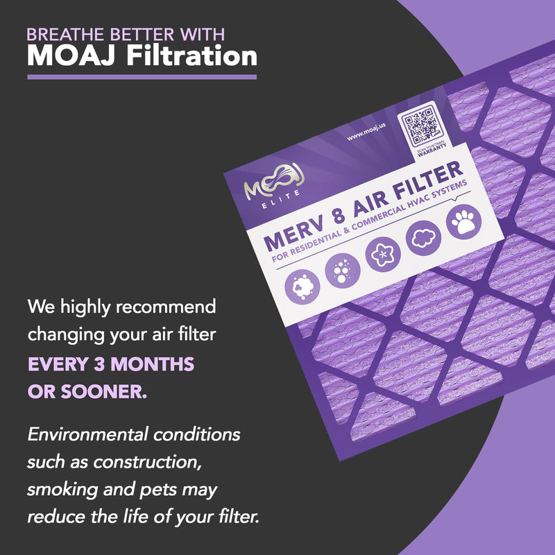 14x18x1 Air Filter (4-PACK) | MERV 8 | MOAJ Elite Dust Defense | BASED IN USA | Quality Pleated Replacement Air Filters for AC & Furnace Applications | Actual Dimensions: 13.70” x 17.70” x 0.75” 14x18x1