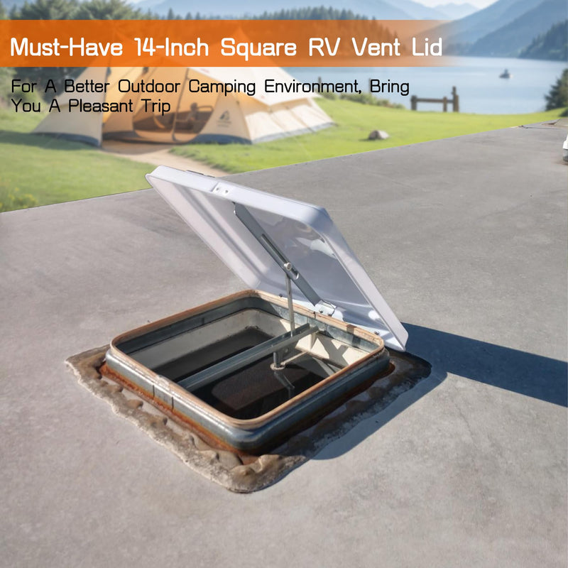 RV Vent Cover 14" Roof Vent Lid for Universal RV, Trailer, Camper, Motorhome Roof Replacement Ceiling Vent Covers, Plastic Square Skylight Cover Liftable, 1 Pack White
